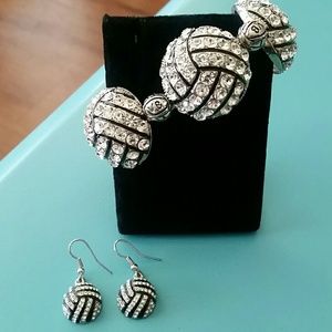 Volleyball Bling Earrings & Bracelet Set
